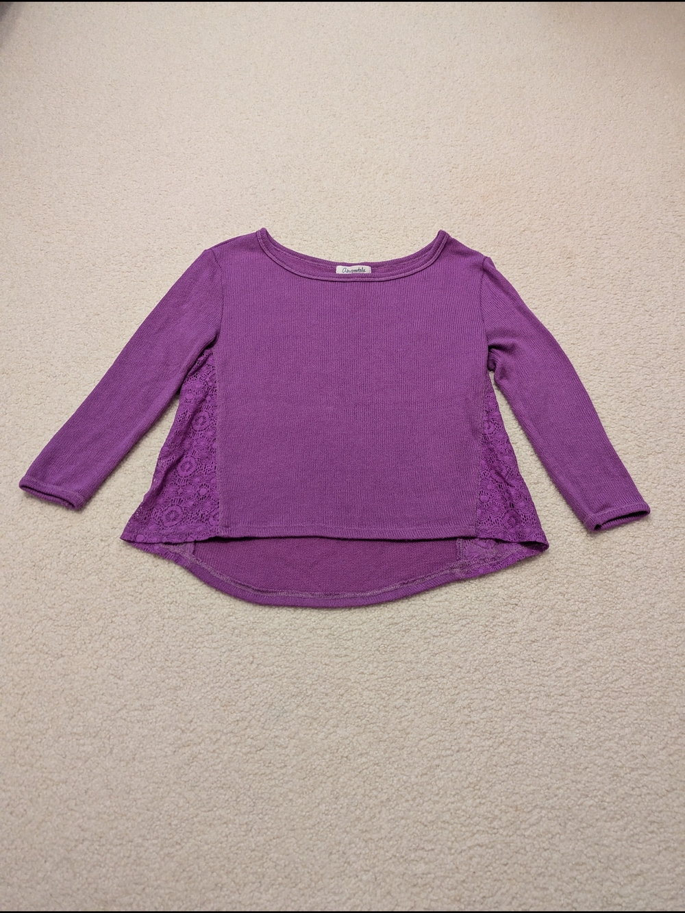 Aeropostale Purple Long Sleeve Lace-Inset Top